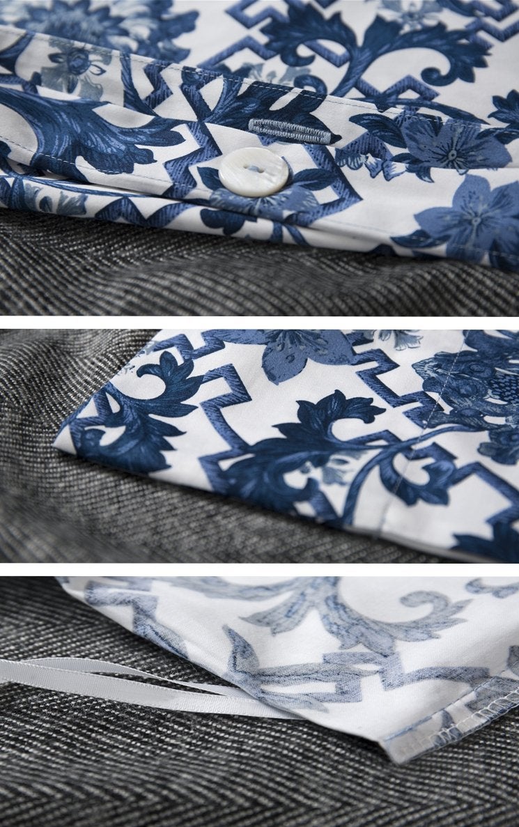 Eikei Luxury Duvet Cover Vintage Portuguese Tiles Multicolored Azulejos Medallion Denim Blue Pattern 3 Piece Cotton Bedding Set (Queen, Pottery Navy) - Image 2